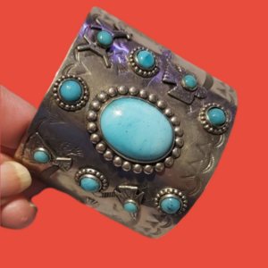 Vintage Silver Tone and Turquoise Cuff Bracelet